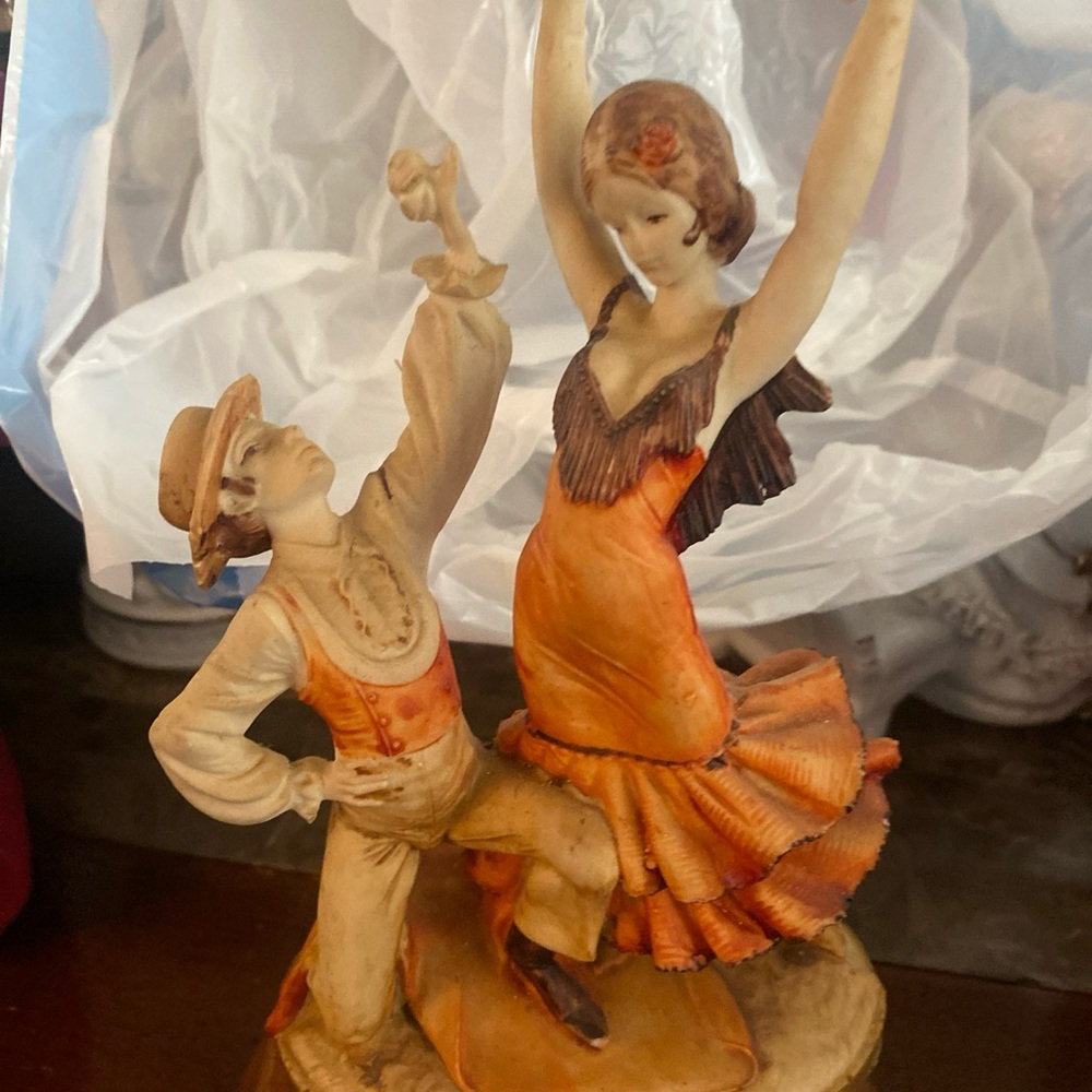 Elegant Flamenco Dancer Figurine in Orange and Cream